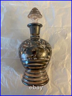 VTG Silver Overlay handblown Italian Nasco Cologne Bottle withCork Lid Art DECO