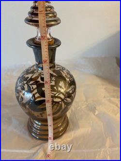 VTG Silver Overlay handblown Italian Nasco Cologne Bottle withCork Lid Art DECO