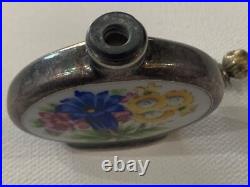 VTG Sterling Silver/Enamel Perfume Bottle WithFlowers