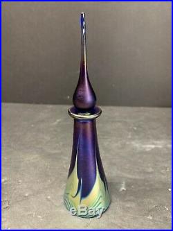 VTG Steven Correia Art Glass Iridescent Pulled Feather Perfume Bottle Signed