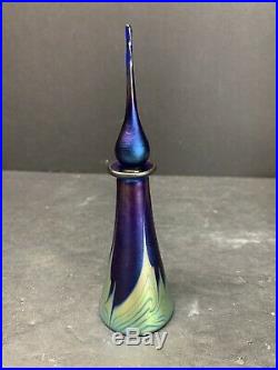 VTG Steven Correia Art Glass Iridescent Pulled Feather Perfume Bottle Signed