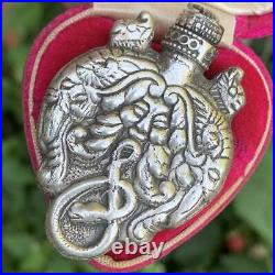 VTG Victorian Rev Silver puffed heart Perfume vinaigrette Bottle Locket Pendant