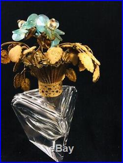 VTG WEST GERMANY Crystal PERFUME Bottle 6 IRICE Rhinestone Flower Gold toneTop