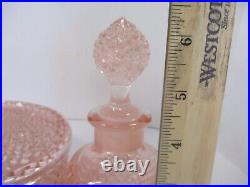 VTG Westmoreland English Hobnail Pink Glass Vanity Puff Box, Two Perfume Bottles