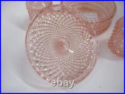 VTG Westmoreland English Hobnail Pink Glass Vanity Puff Box, Two Perfume Bottles