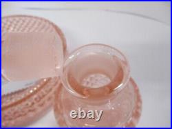 VTG Westmoreland English Hobnail Pink Glass Vanity Puff Box, Two Perfume Bottles