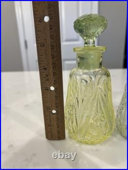 Vaseline Glass Perfume Bottles with Stoppers Set of 3. Vintage