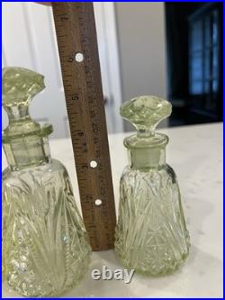 Vaseline Glass Perfume Bottles with Stoppers Set of 3. Vintage