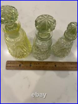 Vaseline Glass Perfume Bottles with Stoppers Set of 3. Vintage
