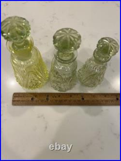 Vaseline Glass Perfume Bottles with Stoppers Set of 3. Vintage