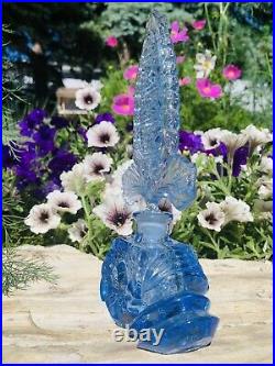 Very Large Vintage Perfume Bottle Czech Blue Glass 8.75 Art Deco Style