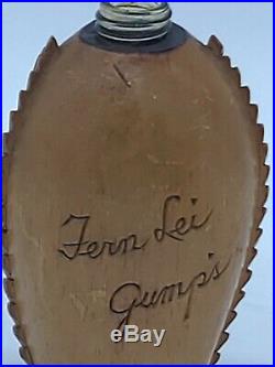Very Rare Vintage 1930'/40's Gump's Fern Lei Wooden Hawaiian Perfume Bottle