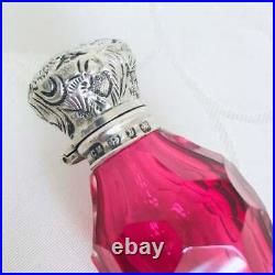 Victorian Antique Cranberry Cut Glass Perfume Scent Bottle 1880 Charles May Eng