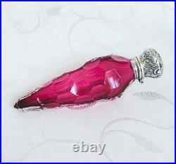 Victorian Antique Cranberry Cut Glass Perfume Scent Bottle 1880 Charles May Eng
