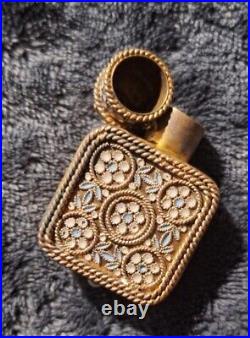 Victorian French Jeweled Perfume Bottle Vintage Gold Enamel