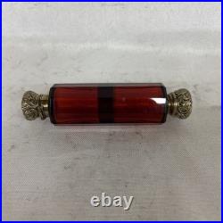 Victorian Ruby Red Double Ended Scent Bottle with silver caps