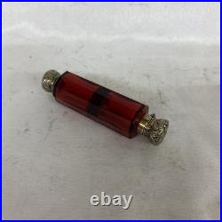 Victorian Ruby Red Double Ended Scent Bottle with silver caps