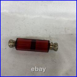 Victorian Ruby Red Double Ended Scent Bottle with silver caps