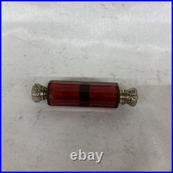 Victorian Ruby Red Double Ended Scent Bottle with silver caps