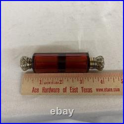 Victorian Ruby Red Double Ended Scent Bottle with silver caps