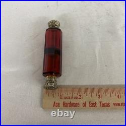 Victorian Ruby Red Double Ended Scent Bottle with silver caps