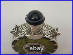 Victorian Silver, Connemara Marble & Agate Scent Perfume Bottle -shamrock