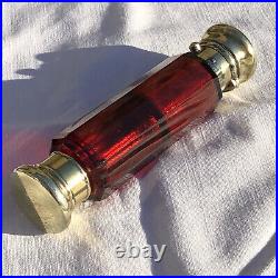 Victorian Silver Gilt Ruby Glass Double End Scent Perfume Bottle London 1863