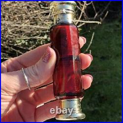 Victorian Silver Gilt Ruby Glass Double End Scent Perfume Bottle London 1863