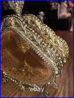Vintage 10 Ormolu Beveled Amber Glass Ornate Filigree Perfume Bottle