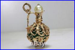 Vintage 14k Gold 3d Perfume Bottle With Jade Pearl Charm Pendant 14karat