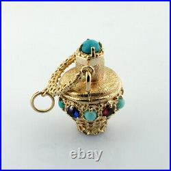 Vintage 14k Gold Perfume Scent Amphora Jeweled Bottle Charm Pendant