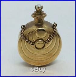 Vintage 14k Yellow Gold Deco Scalloped Shell Design Perfume Bottle Pendant
