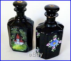 Vintage 1900 Edwardian Enameled Black Glass Scent Bottles, Germany