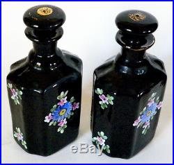 Vintage 1900 Edwardian Enameled Black Glass Scent Bottles, Germany