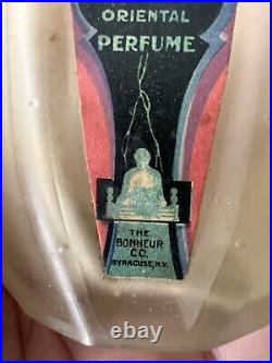 Vintage 1920's Bonheur Buddha Frosted Glass Oriental Perfume Bottle
