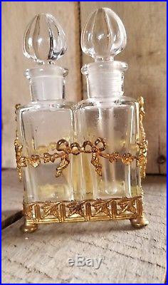 Vintage 1920s Apollo Perfume Bottles Ormolu Handpainted Ivory Portrait RARE