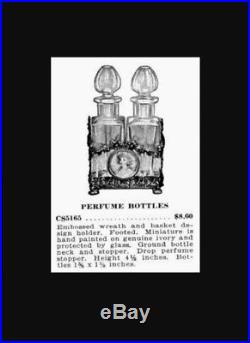Vintage 1920s Apollo Perfume Bottles Ormolu Handpainted Ivory Portrait RARE