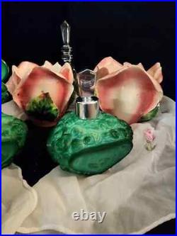 Vintage 1930's Art Deco Bohemian Czech Malachite Glass Perfume Bottle with Silve Vintage 1930's Art Deco Bohemian Czech Malachite Glass Perfume Bottle with Silve