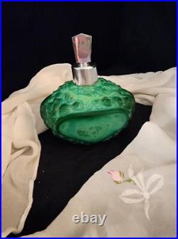 Vintage 1930's Art Deco Bohemian Czech Malachite Glass Perfume Bottle with Silve Vintage 1930's Art Deco Bohemian Czech Malachite Glass Perfume Bottle with Silve