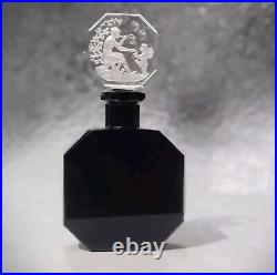 Vintage 1930s Hoffman Czech Perfume Bottle Black Satin Glass Intaglio Dauber