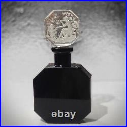 Vintage 1930s Hoffman Czech Perfume Bottle Black Satin Glass Intaglio Dauber