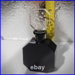 Vintage 1930s Hoffman Czech Perfume Bottle Black Satin Glass Intaglio Dauber