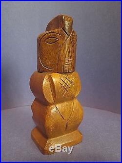 Vintage 1939 John Oya Tiki Idol Monkey Pod Wood Hawaiian Perfume Bottle Rare 5