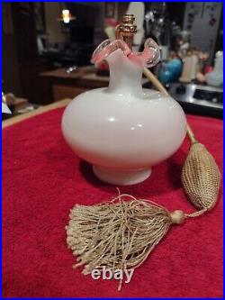 Vintage 1940's DeVilbiss Fenton Opal Pink Glass Perfume Bottle Ruffled Top