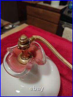 Vintage 1940's DeVilbiss Fenton Opal Pink Glass Perfume Bottle Ruffled Top