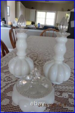 Vintage 1940's Fenton Silver Crest Melon Perfume Bottles & Powder w. Stoppers