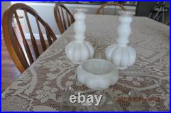 Vintage 1940's Fenton Silver Crest Melon Perfume Bottles & Powder w. Stoppers Vintage 1940's Fenton Silver Crest Melon Perfume Bottles & Powder w. Stoppers