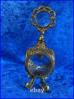 Vintage 1940's Filigree Beveled Glass Perfume Bottle with Dauber 8.5 x 3 x 3 Rare