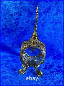 Vintage 1940's Filigree Beveled Glass Perfume Bottle with Dauber 8.5 x 3 x 3 Rare