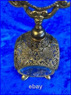 Vintage 1940's Filigree Beveled Glass Perfume Bottle with Dauber 8.5 x 3 x 3 Rare